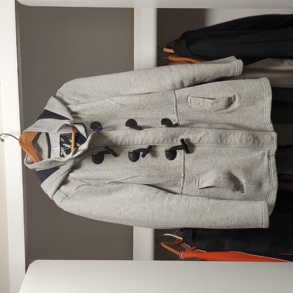 XL lightweight peacoat style jacket with zipper, snap buttons and toggles